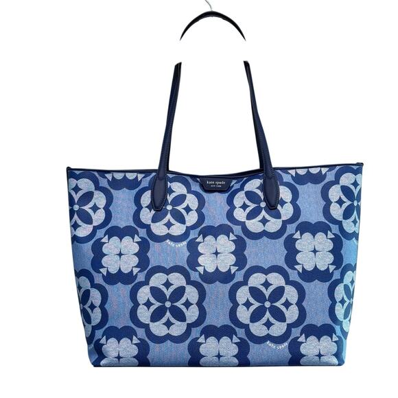 Kate Spade Tote Bag Womens Large Blue Spade Flower Monogram Outerspace KF650 NWT - Picture 14 of 14